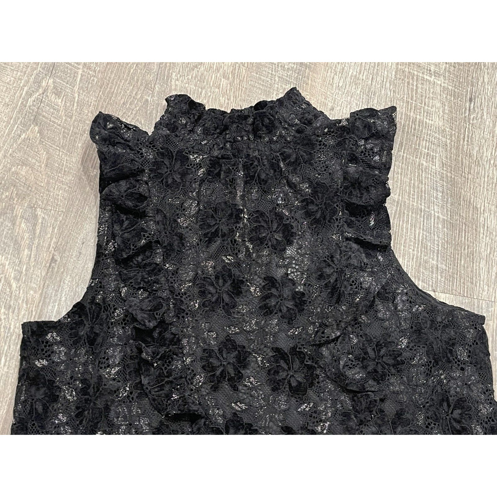 Cable & Gauge High Neck Black Lace Floral Sleeveless Top - NWT - Size L - Picture 5 of 7
